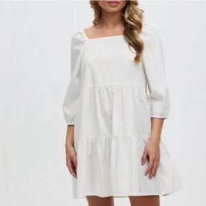 Only marylee square neck babydoll White Tiered Sundress with Puff Sleeves mes
